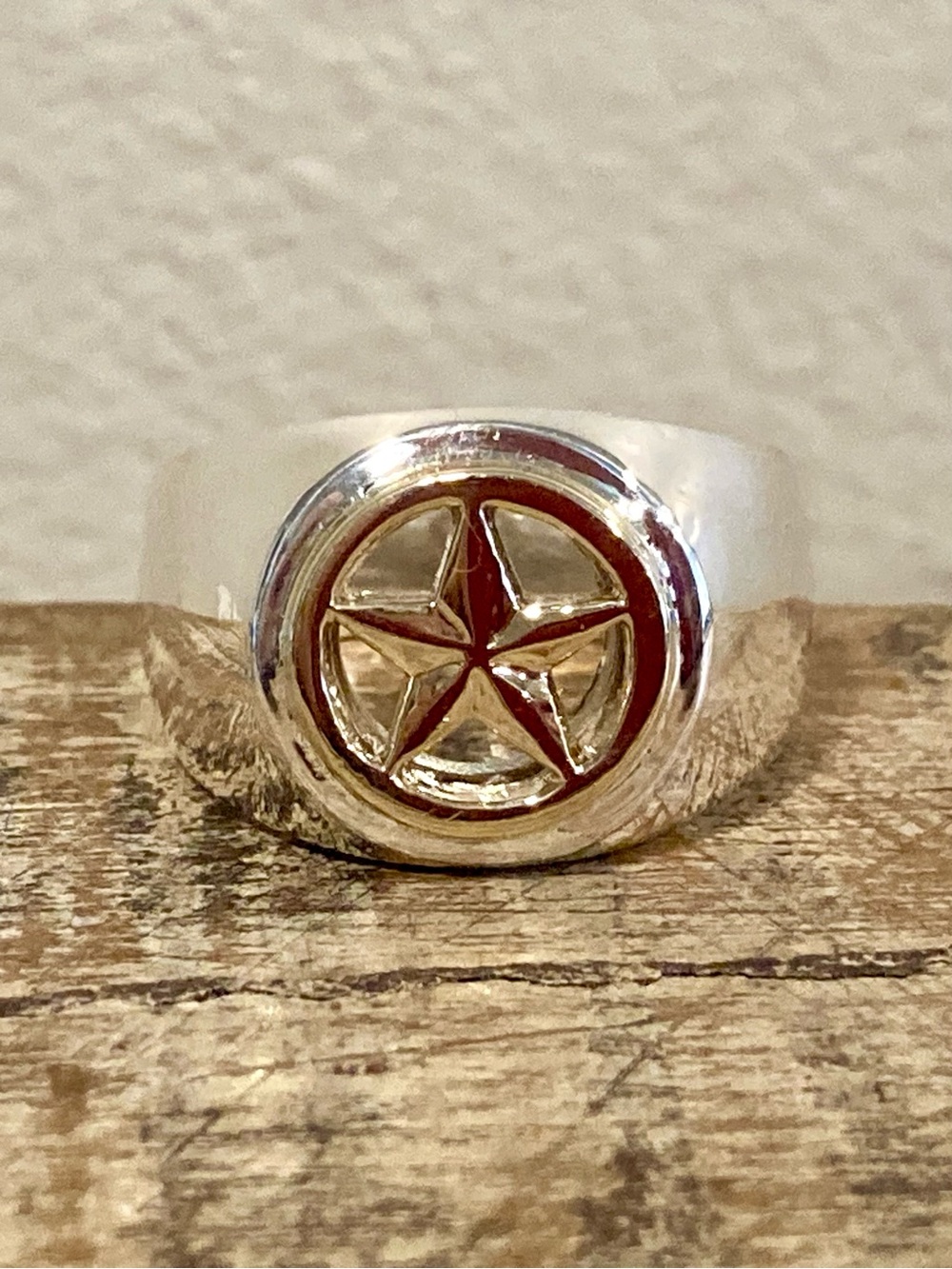 Sterling Silver & 14K Gold Lone Star Signet Ring Size 9.25 19 Grams